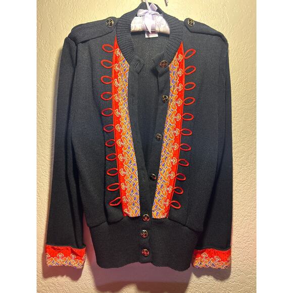 Vtg Anthony Sicari Black Sweater Cardigan, Red Oriental Design, Women’s SZ M - Picture 1 of 9